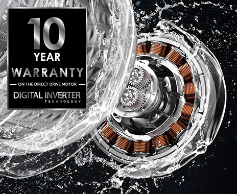 Digital Inverter Motor, drum and water stream spins fast. WA3500B’s warranty is 10 year.