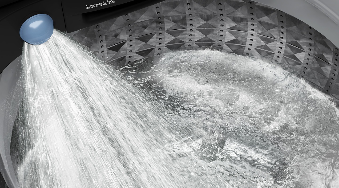 Inside the washing machine, Strong water Jet is coming out.