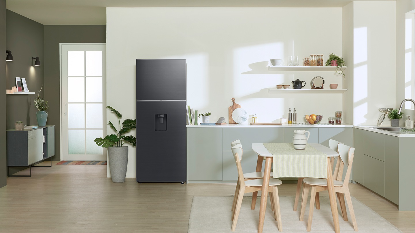 The refrigerator is installed in the kitchen.
