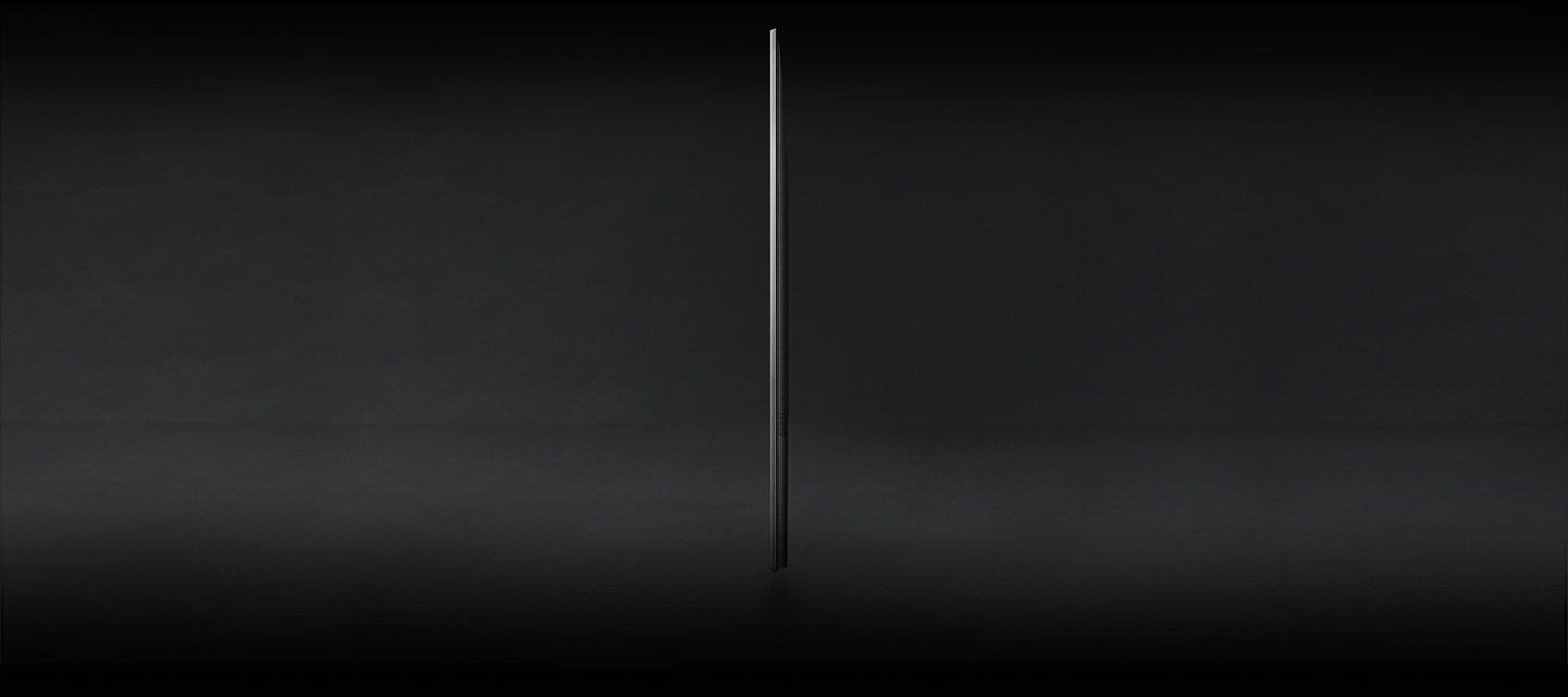 The profile view of the QLED TV is shown to showcase its ultra-slim design.