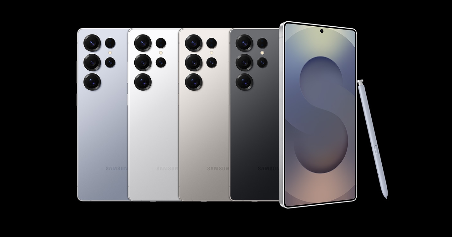 Galaxy S25 Ultra en sus distintos colores de titanio con S Pen