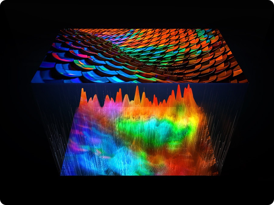 Una imagen de una visualización 3D vibrante parece impactante y dinámica, realzada por colores vivos y texturas intrincadas.