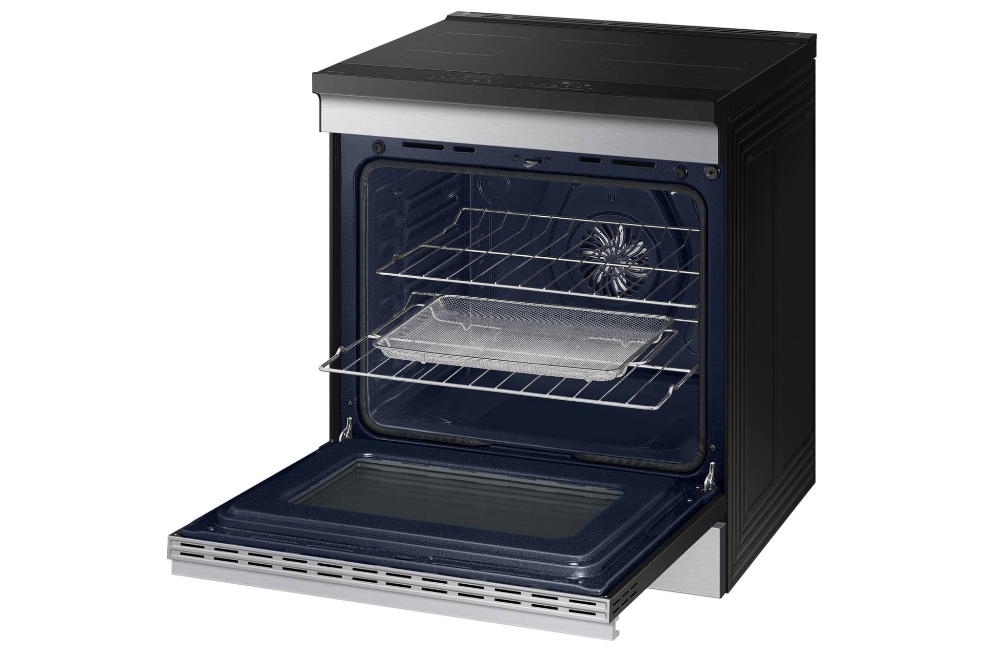 NE9000D Electric Range with  Ambient Edge Lighting Side-Perspective2 Stainless Steel 