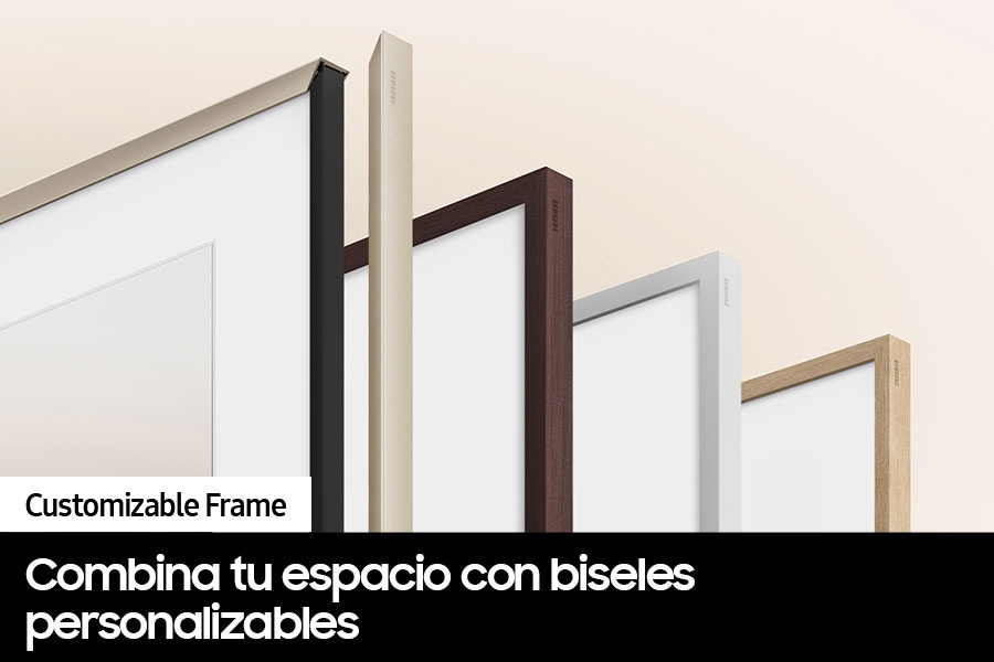 Se muestra una variedad de biseles personalizables de The Frame en diferentes colores.