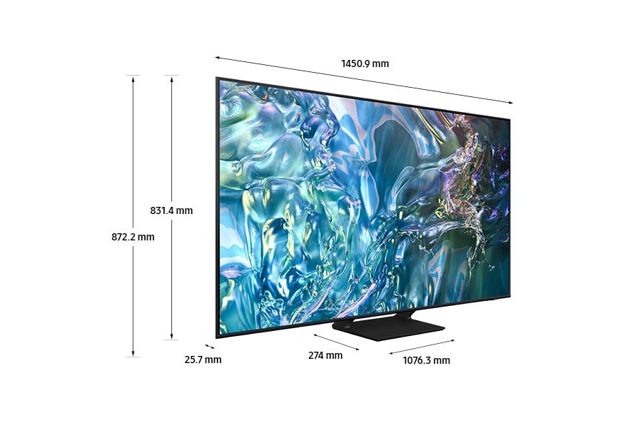 Dimensión del televisor Samsung QLED (1450 x 831 x 25 mm) Q60D con nuevo soporte simple gris