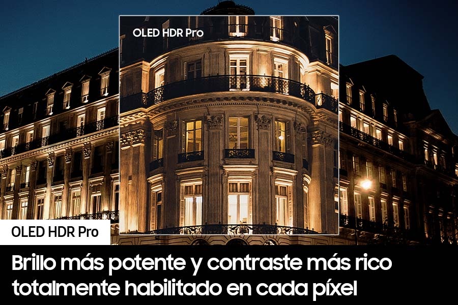 La tecnología "OLED HDR Pro" revela reflejos brillantes y detalles ocultos que hacen que los intrincados diseños de un edificio cobren vida.