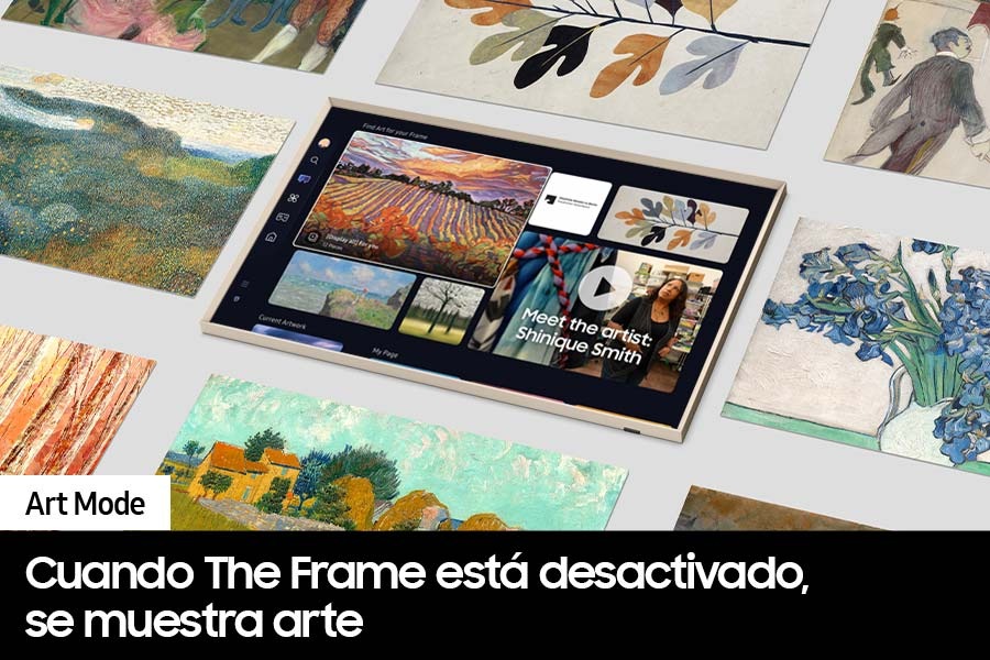 Se muestra una variedad de biseles personalizables de The Frame en diferentes colores.