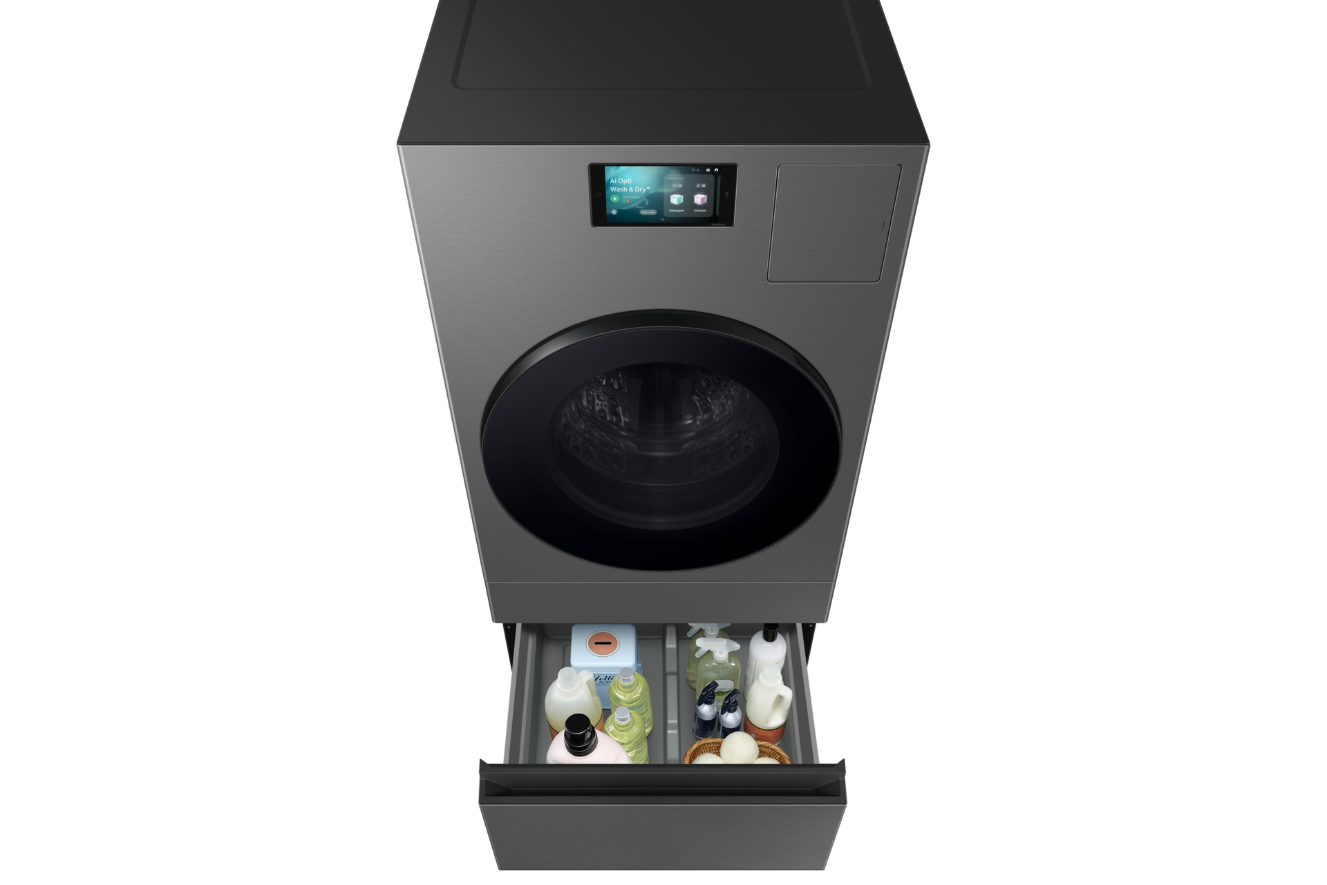 Bespoke AI Laundry Combo All in One Combo 5.3 cu. ft. + 5.3 cu. ft. Front-Pair-Pedestal-Prop Dark Gray 