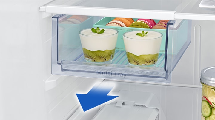 The Multi Tray allows the user to have more efficient use of the refrigerator space. The Tray fits right under each shelf for storing small items such as eggs, small cans, muffins, etc.