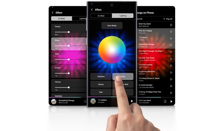 The Sound Tower app UI is on display in 3 smartphone screens.