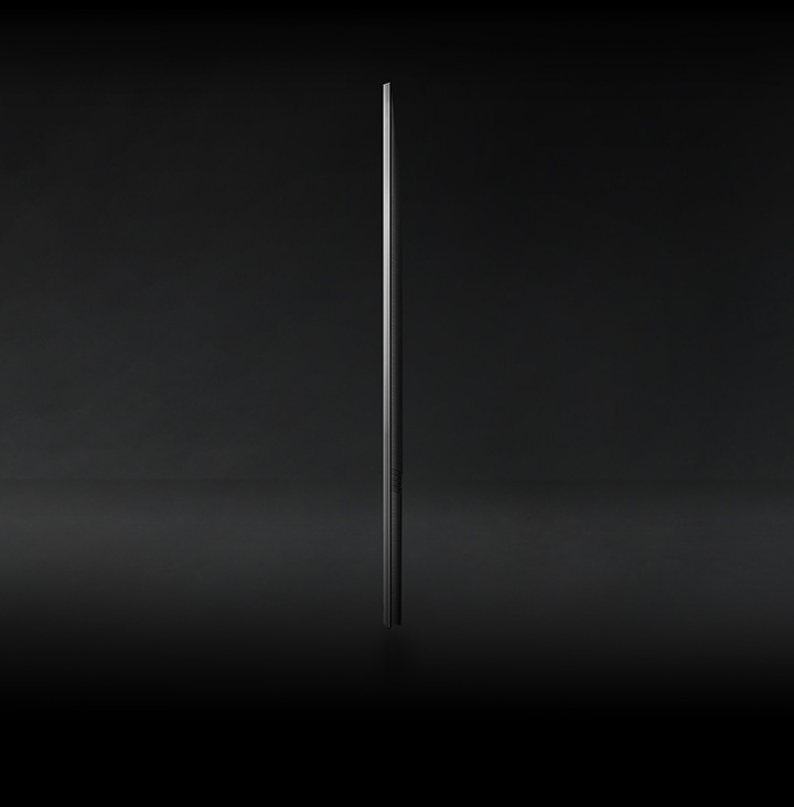 Profile view of QLED TV is on display to shows its ultra slim design.