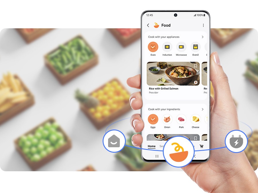 A person is using the SmartThings Mobile App for cooking. 