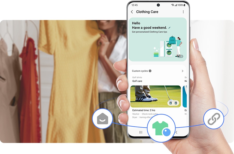 A person is using the SmartThings Clothing care and gets personalized clothing care tips.