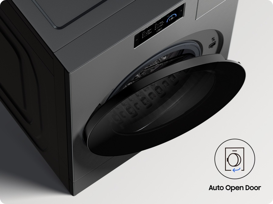 The door of the Laundry Combo opens automatically as soon as a cycle is finished.