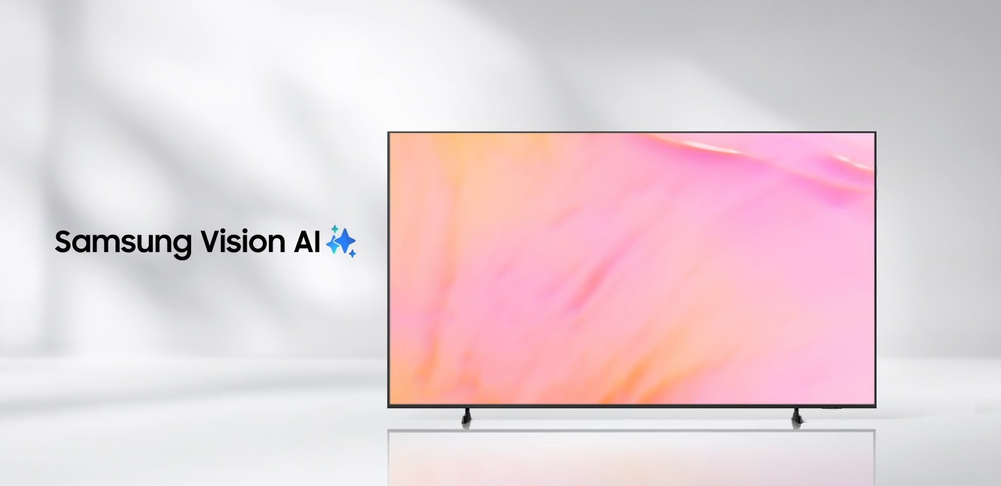Samsung U9000H TV in a clean, white room displaying a vibrant, abstract flow of red and pink hues. Samsung Vision AI logo.