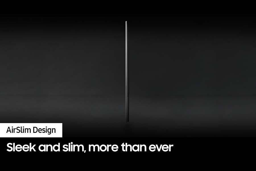 Profile view of QLED TV Q60D shows ultra slim design of QLED TV AirSlim