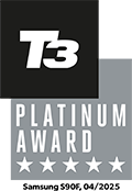 T3 Platinum Award logo. Samsung S90F, 04/2025.