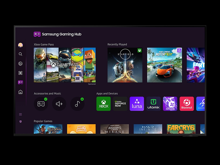 The Gaming Hub UI is on display.