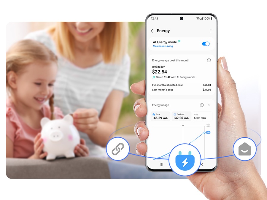 A person is using the SmartThings Energy and checks the energy usage.