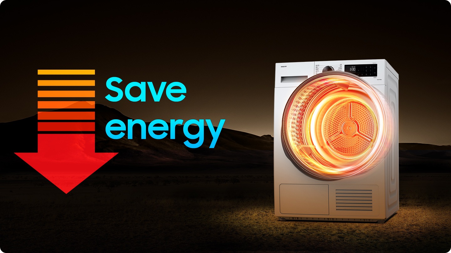 There is a warm air circulating inside the drum. Heatpump Technology saves energy & money.