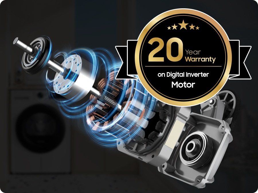 The drying machine motor has a 20-year warranty on Digital Inverter Motor.
