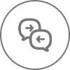 A two-way speech bubble icon representing Conversation Mode. A Samsung Galaxy device with Interpreter open showing the French source text. Below the French source text is the English interpretation. The English interpretation shows Hi. I'm here for the guide today and I can't wait. in written text.