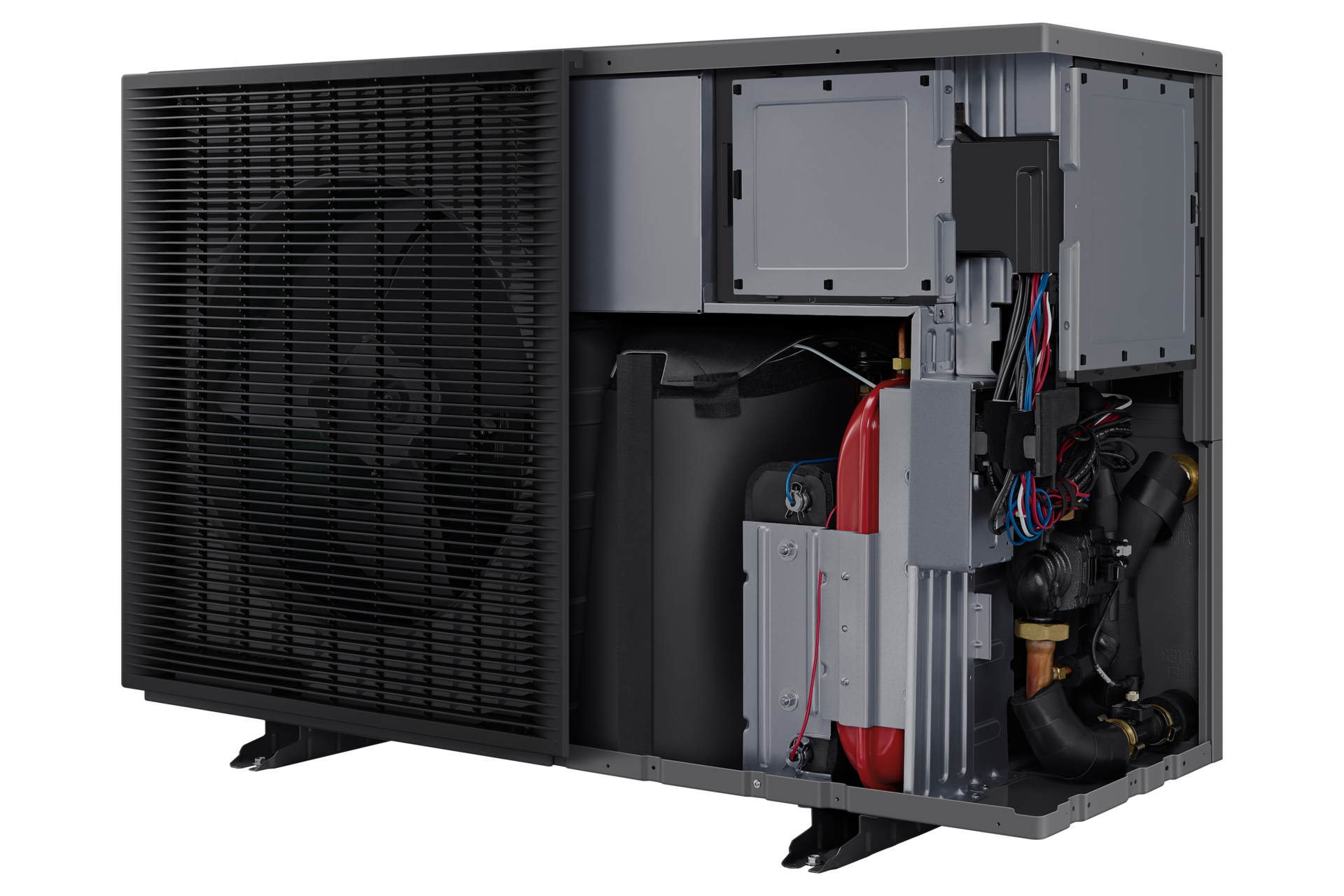 AE6000C EHS R290 MONO with R290 Refrigerant Pump Intergrated R-Perspective-Open2 Black 