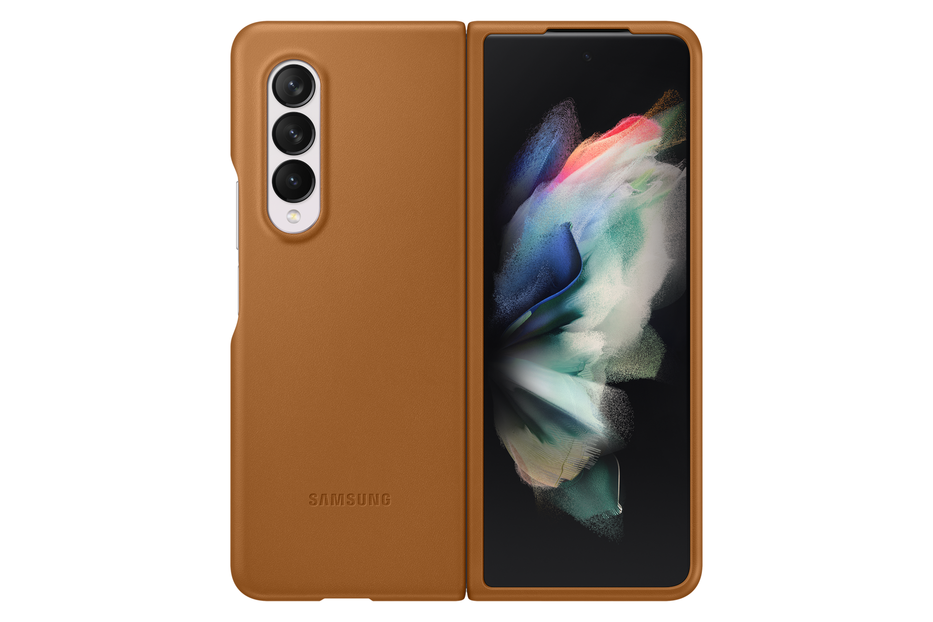 Buy Galaxy Z Fold3 Leather Cover - Camel | Samsung Jordan