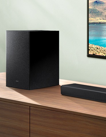 Soundbar, subwoofer, and TV