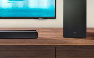 Soundbar, subwoofer, and TV