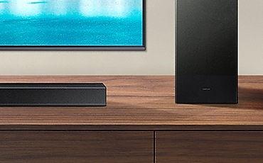 Soundbar, subwoofer, and TV