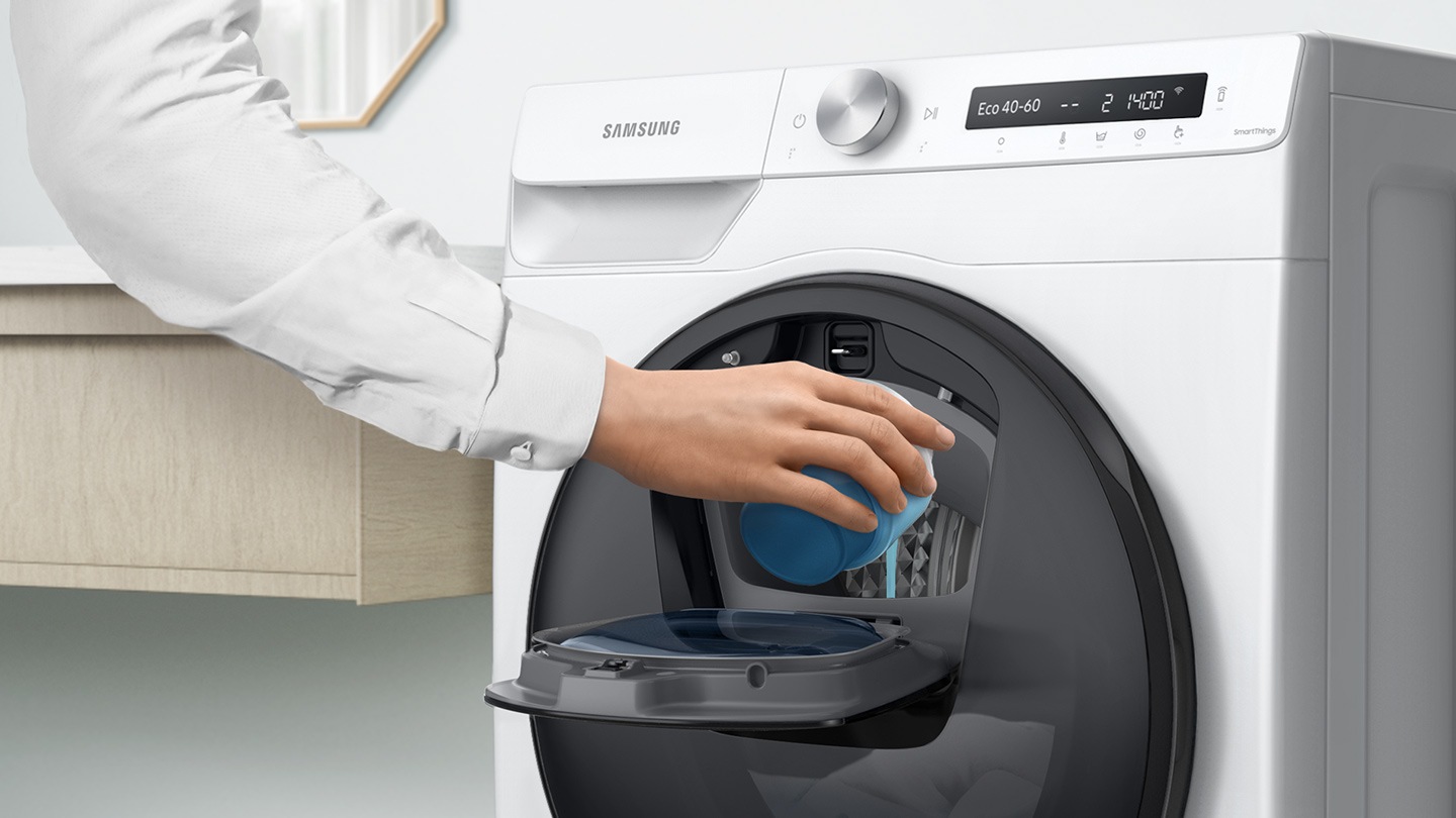 Extra detergent is added into the open Add Wash door by hand.