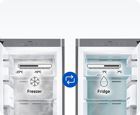 freezer (from -23℃ to -15℃) and Fridge (from 1℃ to 7℃) modes are available.