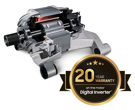 The washer motor with digital inverter technology gives a 20-year warranty.