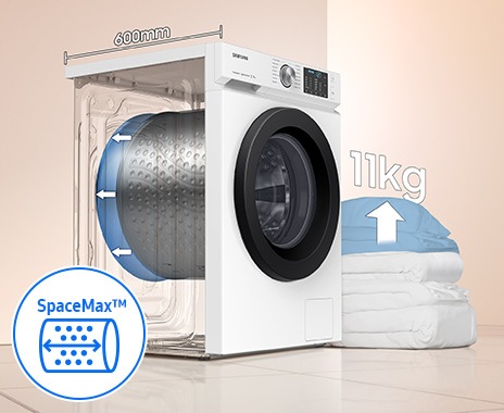 The depth of the washer drum is increased to 600mm, so it can hold up to 11kg of laundry, even a large duvet.