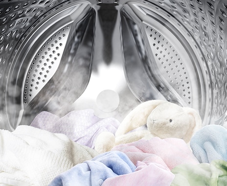 Steam is dispersed inside the washing machine and soak clothes in the drum.