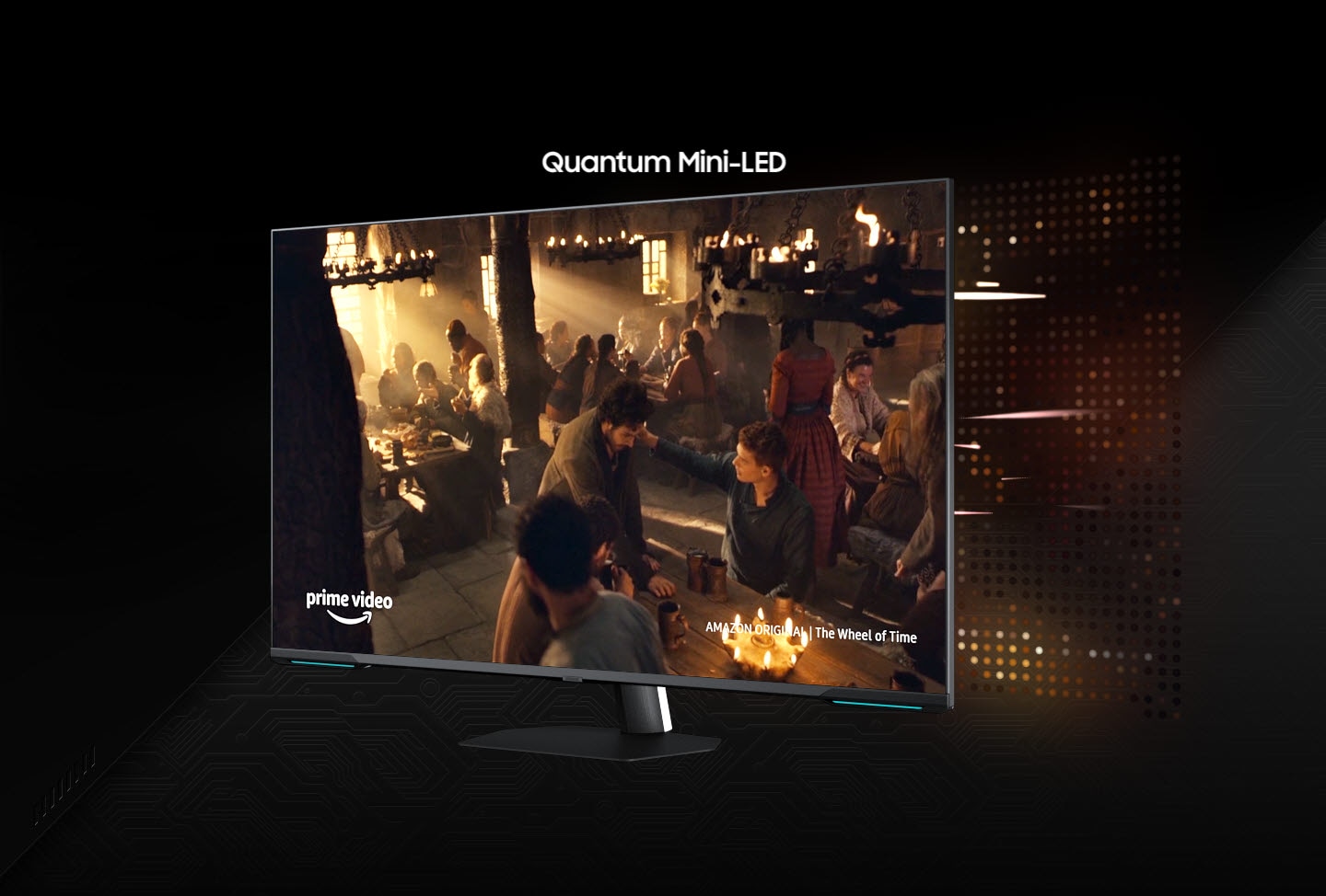 The left side of the monitor screen is divided into Edge LED, and the right side is divided into Quantum Mini-LED. The entire screen changes to Quantum Mini-LED, the monitor rotates and the screen becomes clearer.