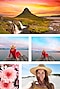Five images are shown, each image highlighting what each camera is capable of. A beautiful landscape of a hill at sunset was taken by the 50MP Main camera. A portrait of a woman sitting at a dock by the waters, dressed in red and turned around, is shown twice with one image showing a wider angle to highlight the 5MP Ultra Wide camera. A detailed image of a single pink flower was taken by the 2MP Macro camera. A selfie of a woman at the beach was taken by the 13MP Front camera.