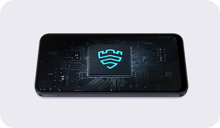 A Galaxy A25 5G displays Samsung Knox logo onscreen.
