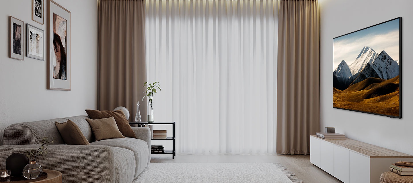 Layered screens depict 4K Upscaling at work. Light ripples through the layered screens to optimize the picture at the forefront. The details of a palm tree, skateboard and shoes of a skateboarder in a scene are upscaled to great clarity.