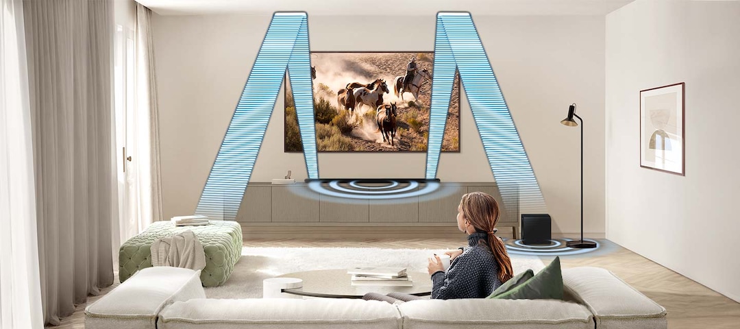 Sonido envolvente 3.1.2ch con canales ascendentes en el living
