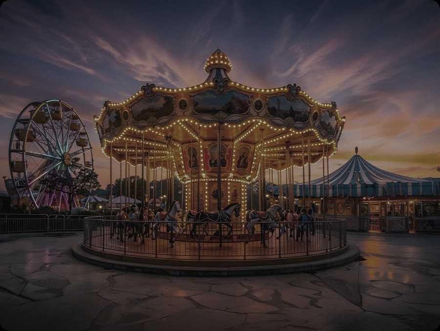 Details on scene of merry-go-round to be enhanced for Vibrant Colors, Clearer Details and Bright Highlights are spotlighted.