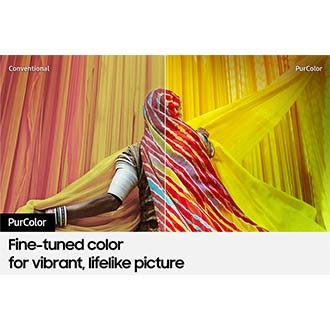 The PurColor part of the screen is more colorful and vivid compared to the Conventional side of the screen.