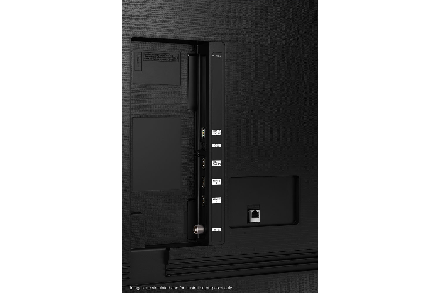 Samsung 2023 {Neo QLED or QLED or Crystal UHD} {Model} has USB, HDMI, LAN, antenna ports and etc. on the side.