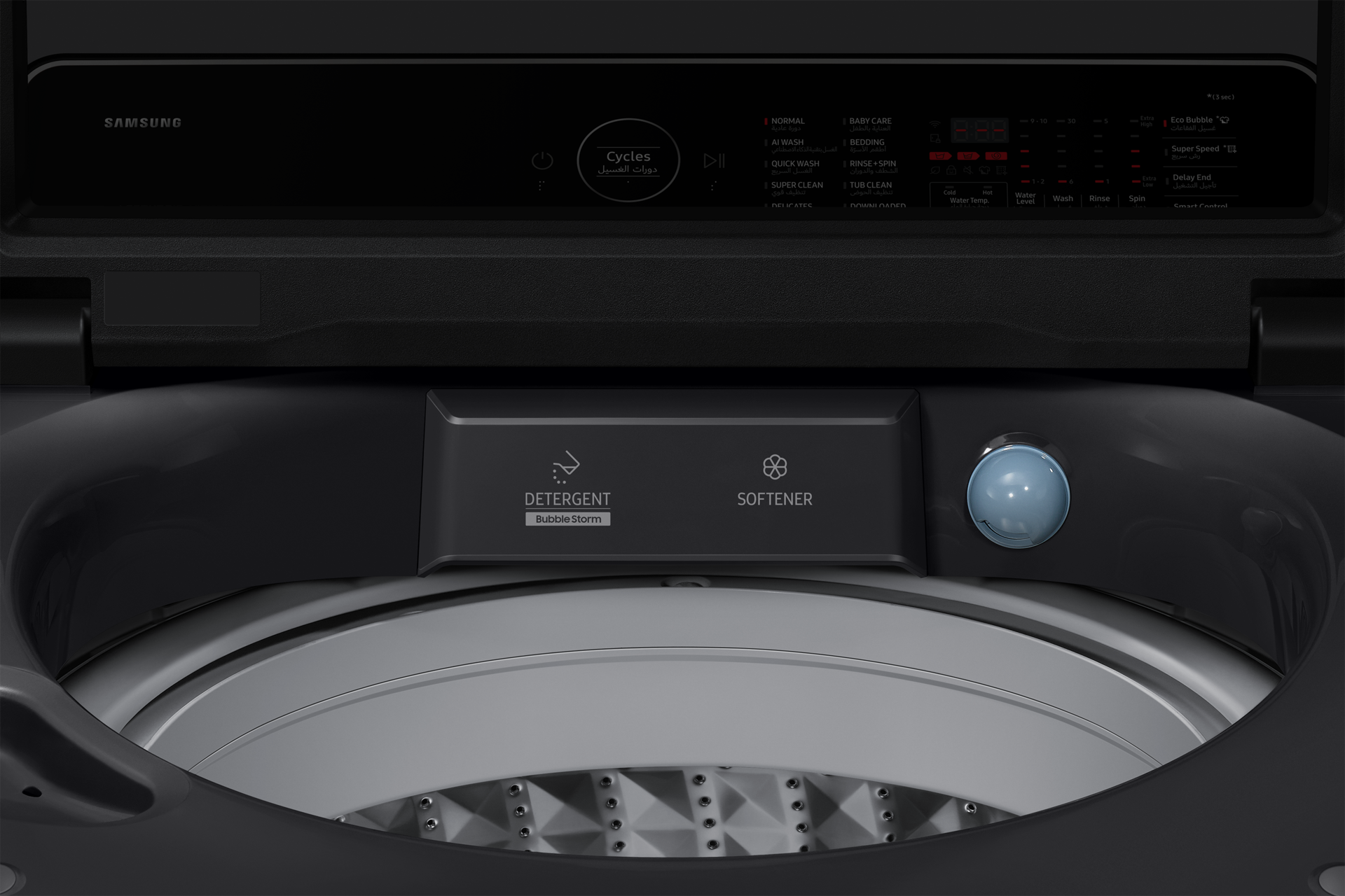 WA80F/24 Top load washer with AI Wash and Ecobubble™ Detail1 Charcoal Glass 