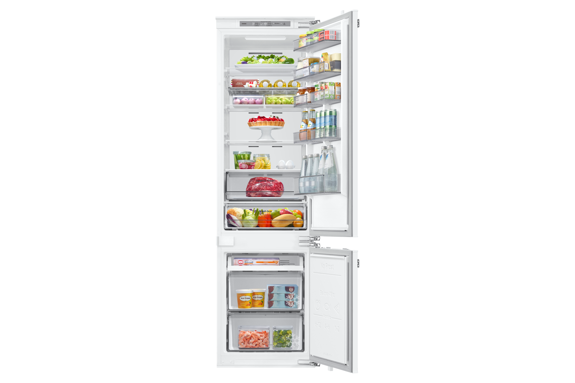 BRB80F Bottom Mount Freezer with Twin Cooling Front-Open-With-Food White 