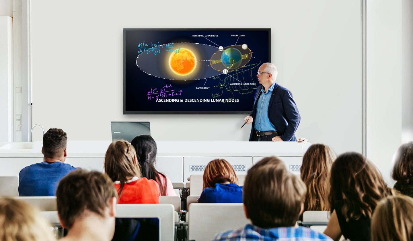 A professor teaches university students using the Flip 3.
