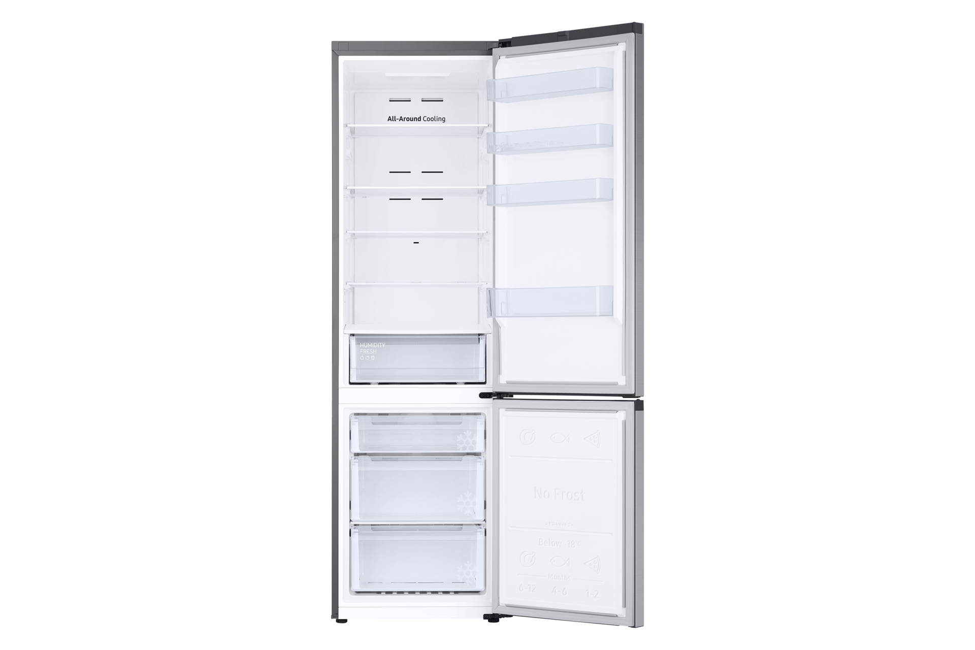 Bottom Mount Freezer with SmartThings AI energy mode and All Around Cooling RB38C600DSA/EF Front-Open-without-food Silver 