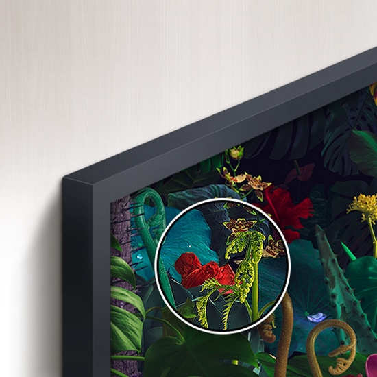 Một phần màn hình trên The Frame được nhấn mạnh để thể hiện màu sắc trung thực thông qua công nghệ 100% Color Volume.