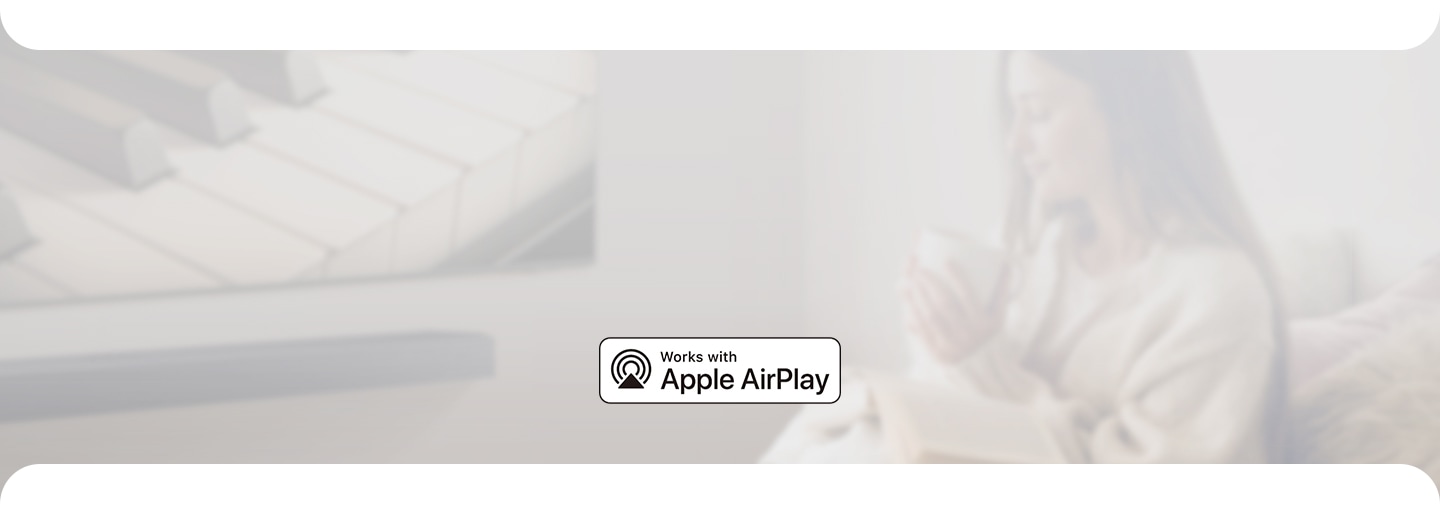 Works with Apple AirPlay logo on background.